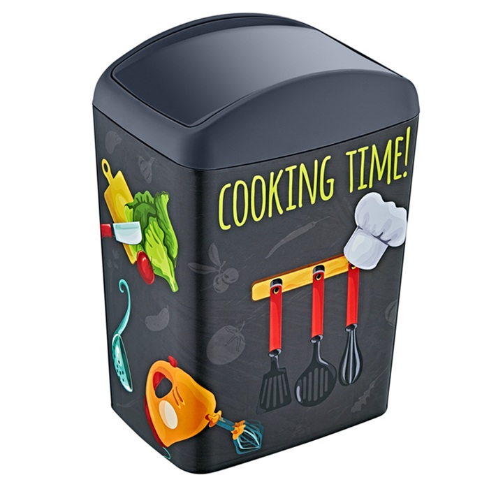 Cos gunoi cu capac batant 10 lt cu decor Cooking