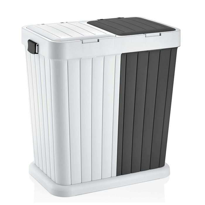 Cos rufe baie cu 2 compartimente din plastic 80l 56x34xh58cm alb antracit