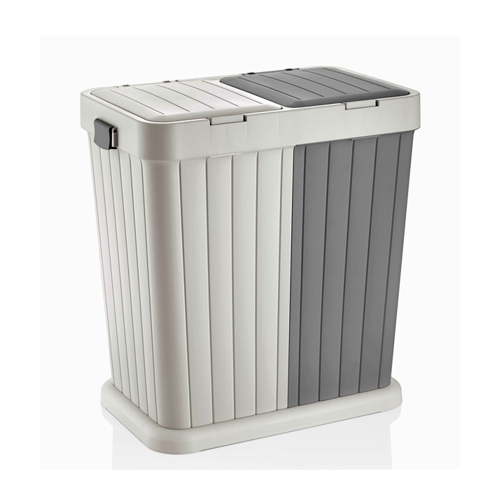 Cos rufe baie cu 2 compartimente din plastic 80l 56x34xh58cm ecru antracit