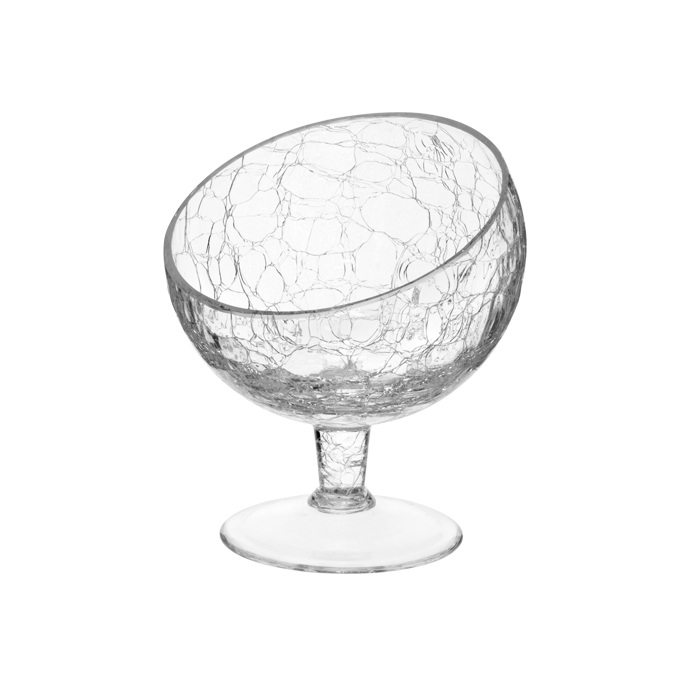 Cupa din sticla texturata cu picior,tesita Cracked 14cm