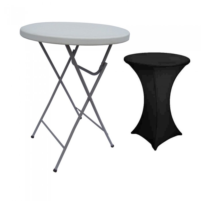 Set masa plianta rotunda inalta catering D80xH110cm cu husa elastica neagra