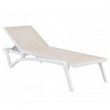 Sezlong RAKI PACIFIC 193х68х35cm cadru din polipropilena cu fibra de sticla si stofa mesh inlocuibila, culoare alba-bej