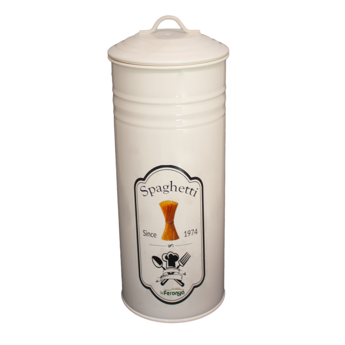 Cutie metalica cu capac depozitare paste FERONYA, culoare crem