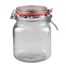 Borcan sticla patrat cu capac ermetic, RAKI, 1L