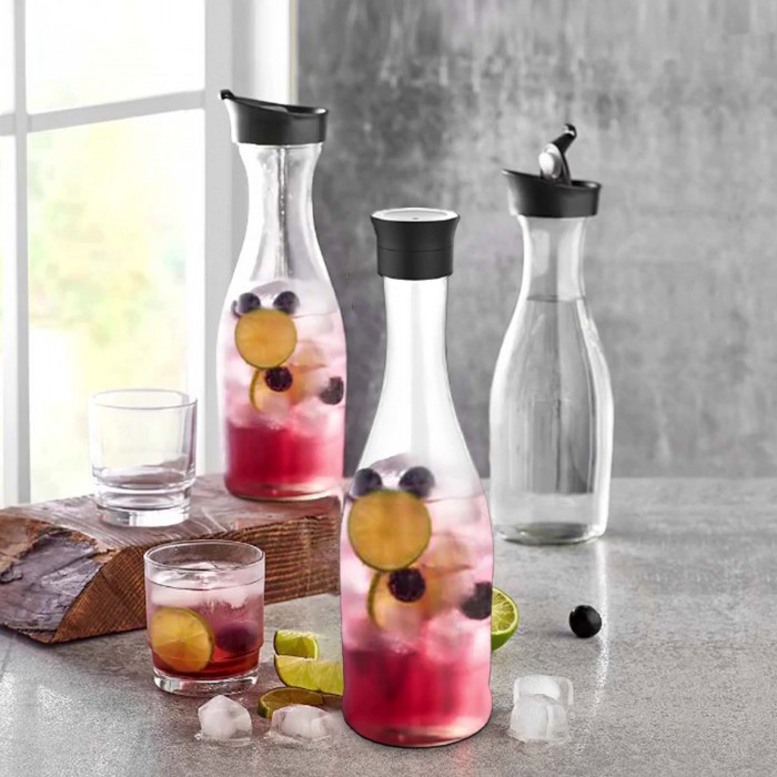 Carafa din sticla cu capac 1l RAKI, cu decor Be Natural