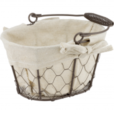 Cos servire paine oval RAKI 20x15x12cm din metal si panza cu maner