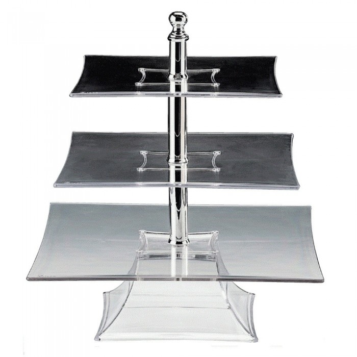 Display cu trei niveluri RAKI, 35x35xh44cm, policarbonat transparent, 35x35cm/30x30cm/25x25cm