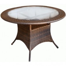 Masa gradina RAKI MORRO/terasa rotunda, poliratan cu cadru metalic, blat sticla, D120xh74cm, maro