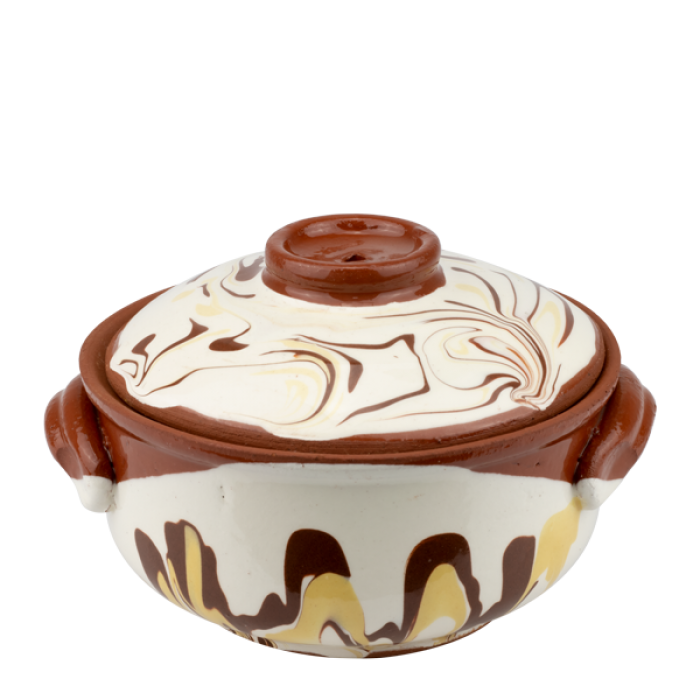 Oala din lut cu capac pentru cuptor RAKI, 650ml, pictata manual