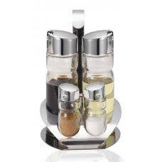 Oliviera RAKI LUX LINE cu suport inox, 2 sticle ulei/otet de 160ml, solnita si pipernita 35ml