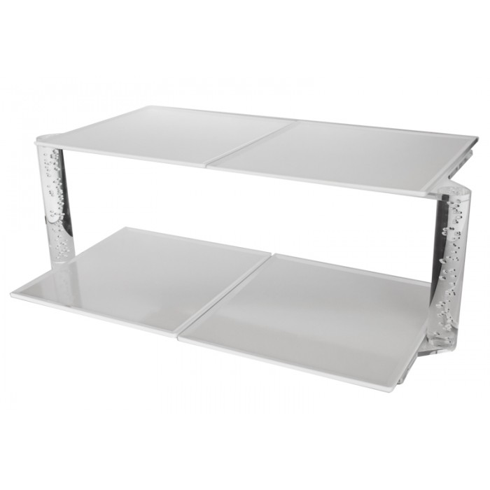 Suport acrilic cu patru tavi melamina patrate albe RAKI, 67x40xh22cm, 2 niveluri