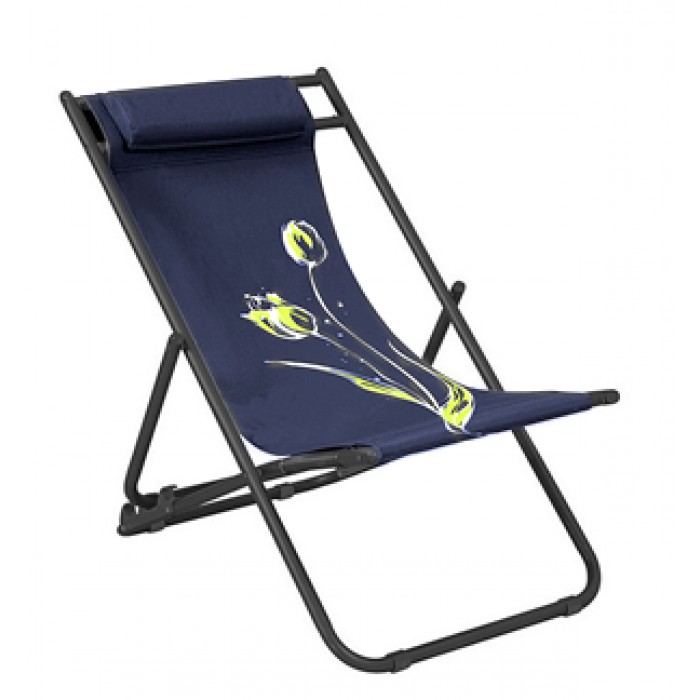 Scaun pliant plaja/camping cu perna RAKI FLOWER 7, reglabil 3 pozitii, panza cu cadru metalic, 56,5x91x96cm, albastru