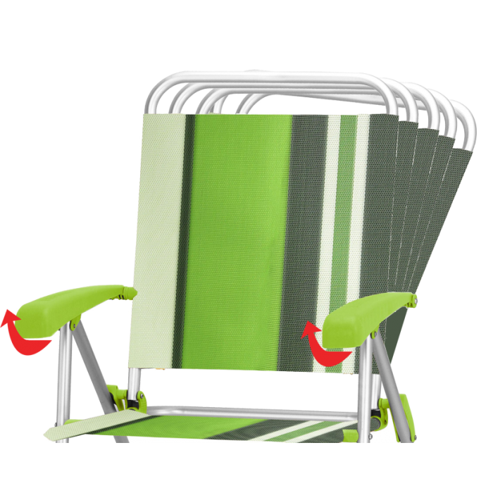 Scaun pliant camping RAKI PARAJURO, reglabil 8 pozitii, cadru aluminiu si panza, verde