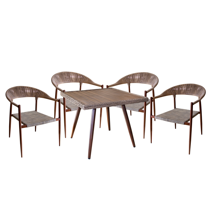 Set gradina mobila POLYWOOD NATURAL masa patrata 90x90xh75cm cu 4 scaune 62x62xh79cm cadru metalic si sezut textil MN0195335