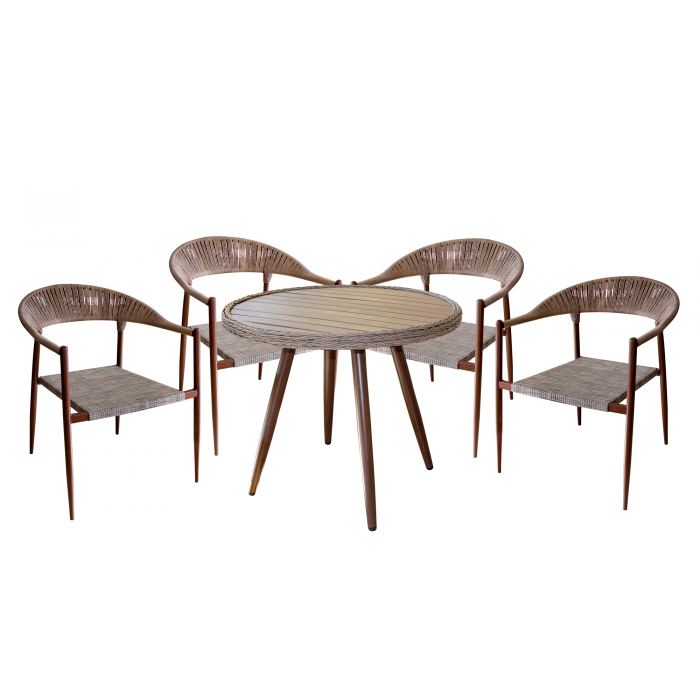 Set gradina mobila POLYWOOD NATURAL masa rotunda 90xh75cm cu 4 scaune 62x62xh79cm cadru metalic si sezut textil MN0195334
