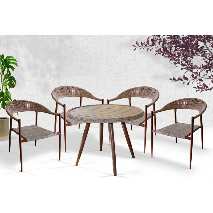 Set gradina mobila POLYWOOD NATURAL masa rotunda 90xh75cm cu 4 scaune 62x62xh79cm cadru metalic si sezut textil MN0195334