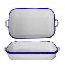 Tava emailata dreptunghiulara RAKI RETRO 32cm alb/albastru