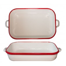 Tava emailata dreptunghiulara RAKI RETRO 32cm alb/rosu