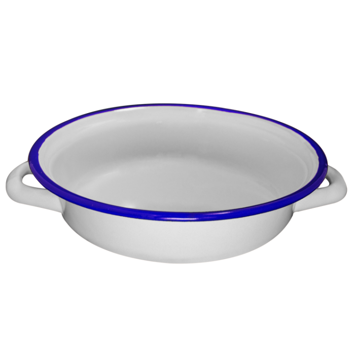 Tava emailata gatire RAKI RETRO 18cm cu manere alb/albastru