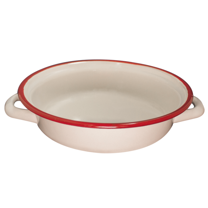 Tava emailata gatire RAKI RETRO 18cm cu manere alb/rosu