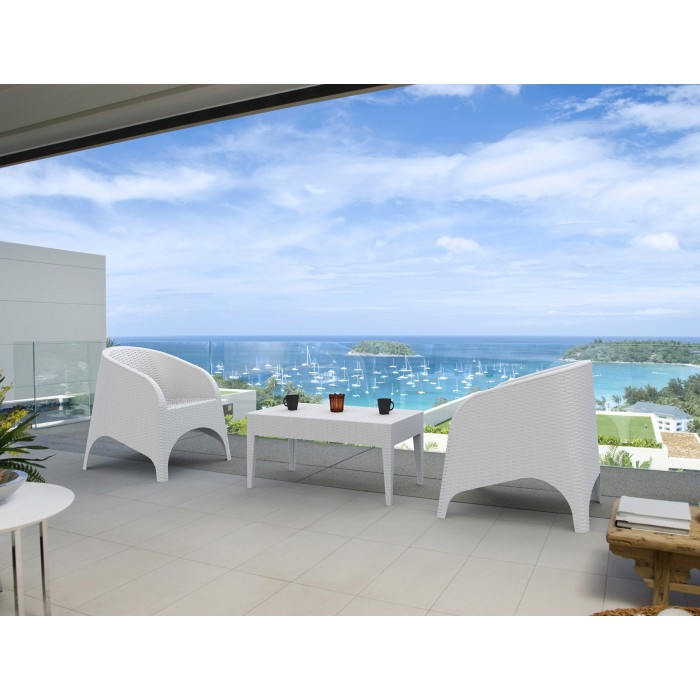 Set mobilier terasa/gradina 2 fotolii ARUBA cu masuta cafea MIAMI 93x53xh45cm polipropilen/fibra sticla culoare alba + 2 perne