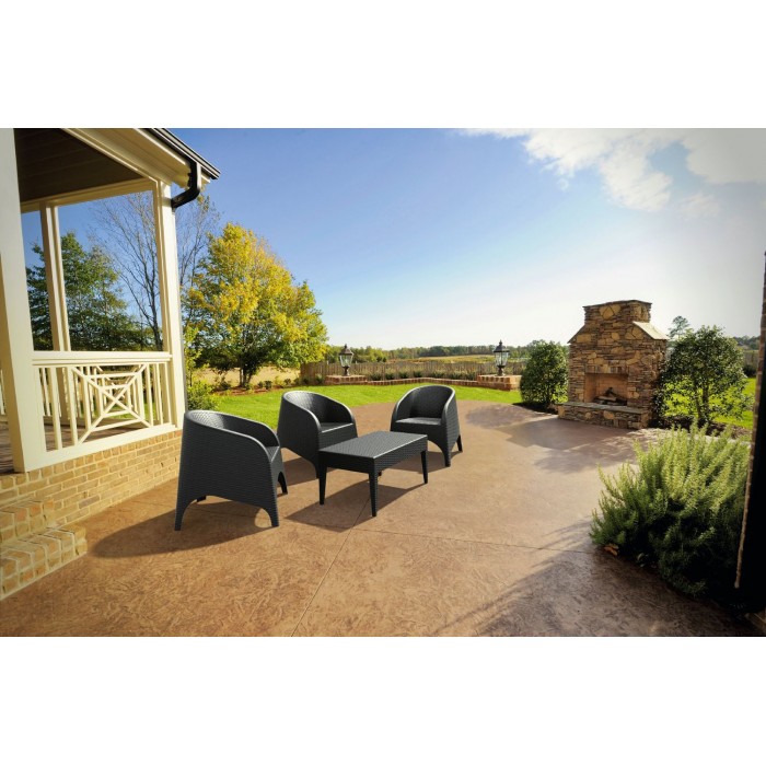 Set mobilier terasa/gradina 2 fotolii ARUBA cu masuta cafea MIAMI 93x53xh45cm polipropilen/fibra sticla culoare maro + 2 perne