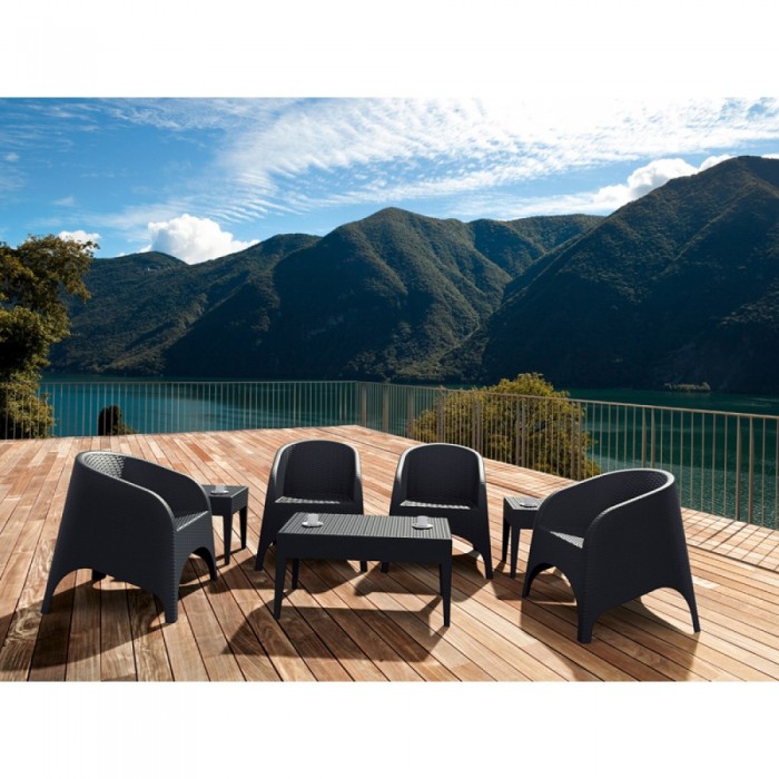 Set mobilier terasa/gradina 2 fotolii ARUBA cu masuta cafea MIAMI 93x53xh45cm polipropilen/fibra sticla culoare maro + 2 perne