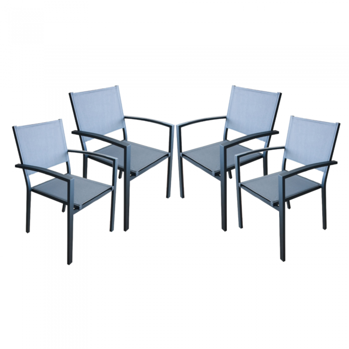 Set 4 scaune terasa/gradina cu brate RAKI din panza   cu cadru aluminiu 