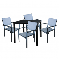 Set mobilier terasa/gradina masa patrata neagra RAKI BAKA  78xh74cm cu 4 scaune cu brate din panza cu cadru aluminiu