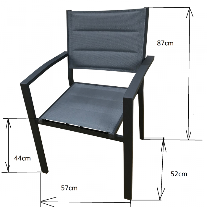 Scaun terasa/gradina cu brate RAKI, din panza dubla cu cadru aluminiu, 57x52xh87cm