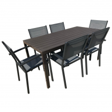 Set pentru terasa/gradina masa  neagra RAKI BAKA  156x78xh74cm cu 6 scaune cu brate din panza cu cadru aluminiu