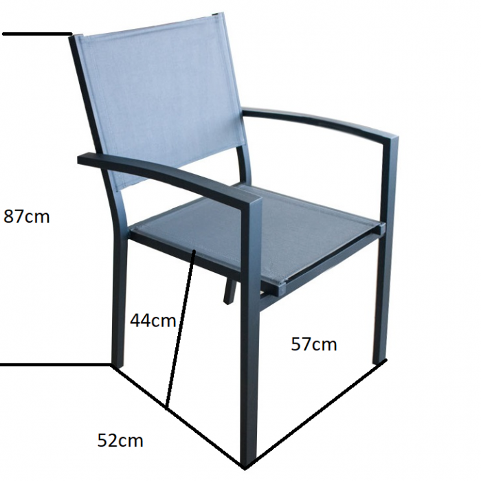 Scaun terasa/gradina cu brate RAKI, din panza cu cadru aluminiu, 57x52xh87cm