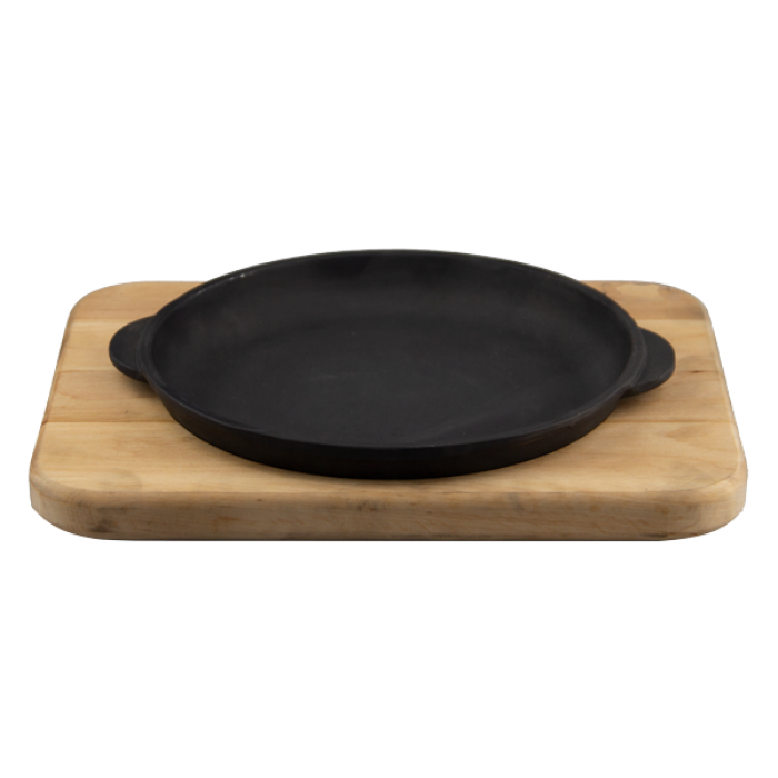 Tava din fonta cu suport lemn MAYSTERNYA 18xh2,5cm + burete sarma