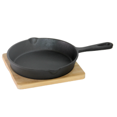 Mini tigaie fonta rotunda RAKI D15cm cu suport bambus