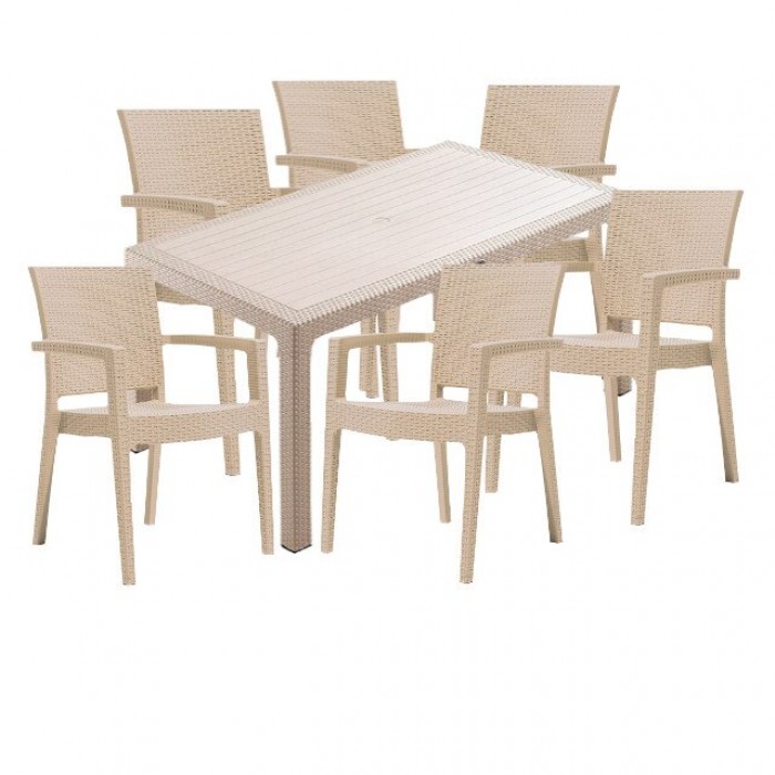 Set mobila curte, gradina CULINARO SILLAMAEE imitatie ratan, masa 90x150x75cm, 6 scaune 62x58xH88cm polipropilena/fibra sticla culoare cappuccino