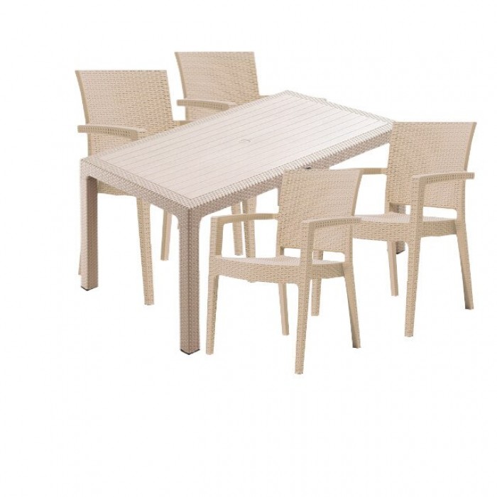 Mobila exterior CULINARO SILLAMAEE imitatie ratan, masa 90x150x75cm, 4 scaune 62x58xH88cm polipropilena/fibra sticla culoare cappuccino