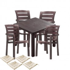 Set exterior gradina CULINARO PALMSE imitatie ratan, masa patrata 90x90x75cm, 4 scaune D60xH90xW57xSH45cm polipropilena/fibra sticla cmaro, 4 perne scaun