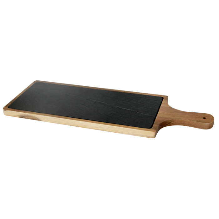 Set Platou servire ardezie RAKI 30x10cm cu suport lemn 45x15x1,5cm