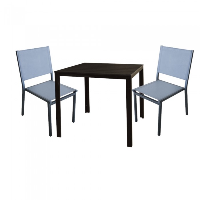 RAKI BAKA Set terasa/balcon masa patrata maro 78xh74cm cu 2 scaune din panza cu cadru aluminiu