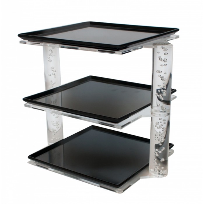 Stativ acrilic cu trei tavi melamina patrate negre, RAKI, 3 niveluri, 34x25xh29cm