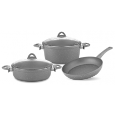 Set vase de gatit HASCEVHER GRANITE ROSY 5 piese, strat antiaderent, culoare gri