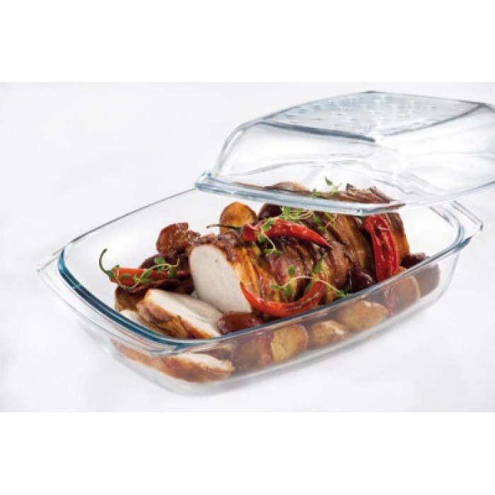 Vas yena cu capac WOL sticla termorezistenta 4,1l 34,2x21,5xh12,1cm, cu grill antiaderent si picurator