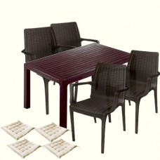 Set mobila terasa CULINARO VINI, masa 90x150x75cm, 4 scaune 58,5x56,5xH85cm polipropilena/fibra sticla, 4 perne scaun