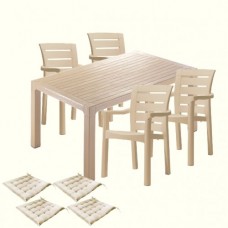 Mobila exterior CULINARO PARNU, masa 90x150x75cm, 4 scaune D60xH90xW57xSH45cm polipropilena/fibra sticla culoare cappuccino, 4 perne scaun