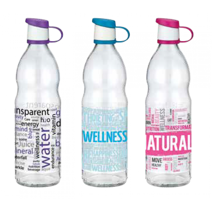 Sticla pentru apa cu decor RAKI ZEN, 1l, din sticla, diferite decoruri si culori
