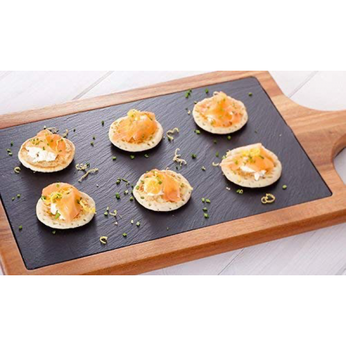 Set Platou servire ardezie RAKI 30x20cm cu suport lemn 45x25x1,5cm
