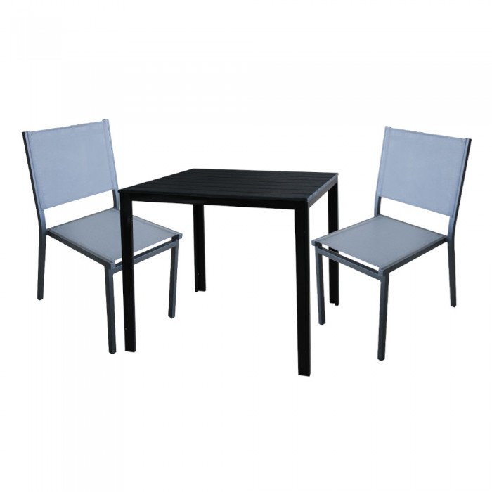 RAKI BAKA Set terasa/balcon masa patrata neagra 78xh74cm cu 2 scaune din panza cu cadru aluminiu