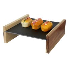 Set platou ardezie 27x25x0,4cm cu suport din lemn salcam 27x10x1,5cm RAKI