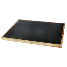 Set Platou servire ardezie RAKI 36x26cm cu suport lemn 40x30x1,5cm