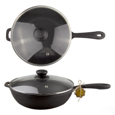 Tigaie fonta cu capac sticla MAYSTERNYA 26xh6cm + burete sarma